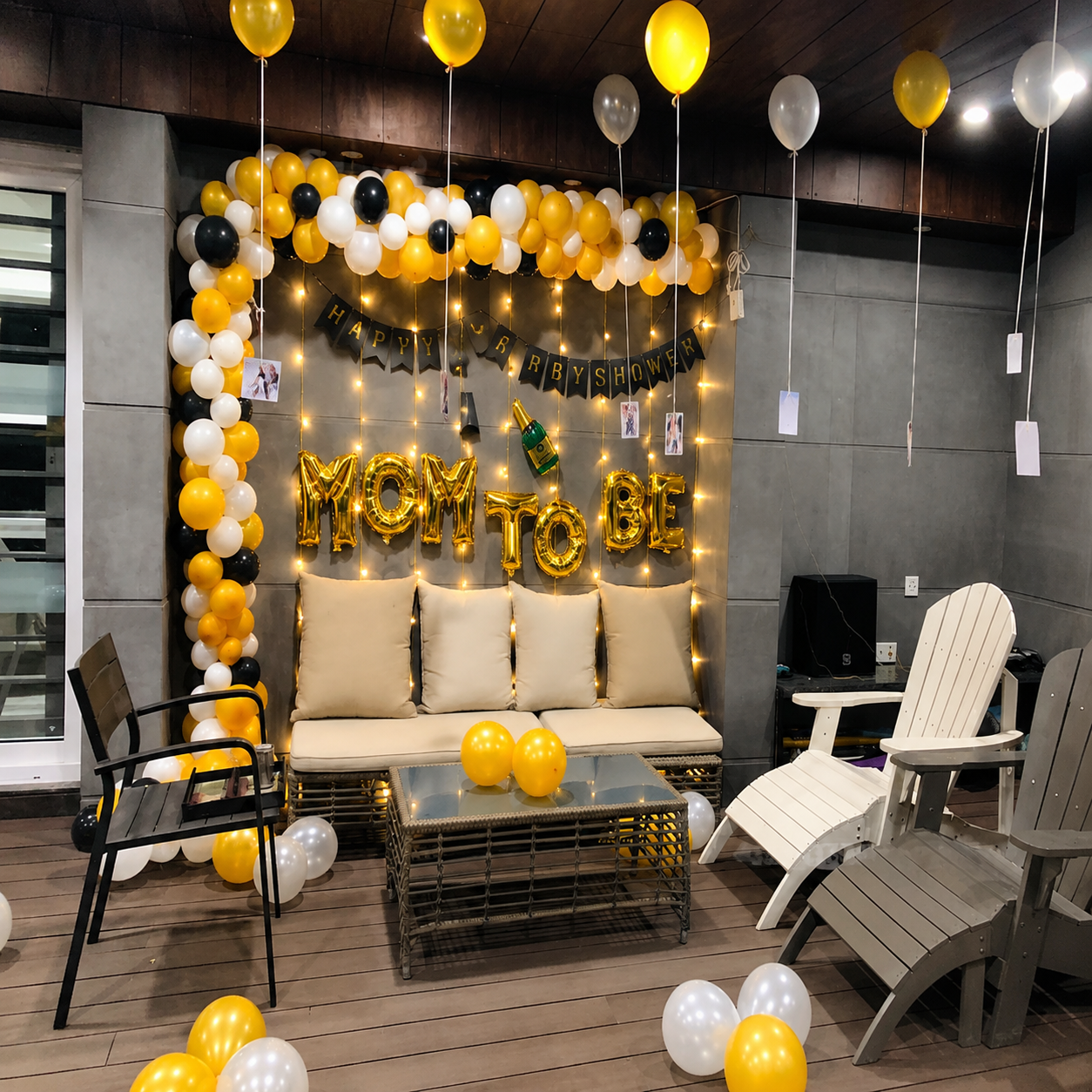 Mom To Be Decoration with Balloon Arch & Fairy Lights | Celebration Management